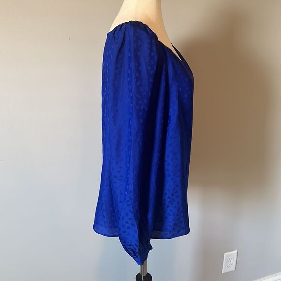 Ann Taylor sz S cobalt blue tone on tone animal print long sleeve blouse - Picture 5 of 8